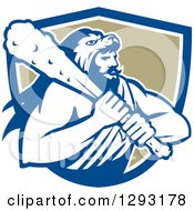 Retro Muscular Man Hercules Wearing A Lion Skin And Holding A Club In A Blue White And Tan Shield