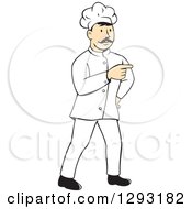 Retro Cartoon White Male Head Chef With A Mustache Pointing
