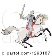 Poster, Art Print Of Cartoon Horseback Knight Wielding A Sword