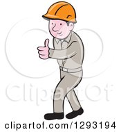 Retro Cartoon White Male Construction Worker Foreman Giving A Thumb Up