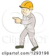Retro Cartoon White Male Construction Worker Pointing