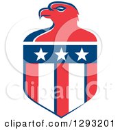 Poster, Art Print Of Retro Red White And Blue Bald Eagle Head And American Flag Crest