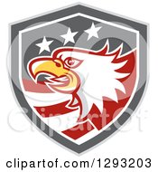 Poster, Art Print Of Retro Tough Bald Eagle Head In A Gray Red And White American Flag Shield
