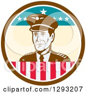 Retro Male Commercial Aircraft Pilot In A Brown White And American Themed Circle