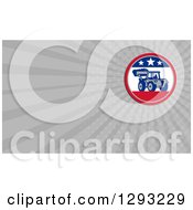 Clipart Of A Retro Bobcat Digger Machine In A Patriotic American Circle And Gray Rays Background Or Business Card Design Royalty Free Illustration