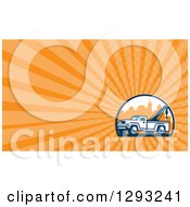 Retro Tow Truck In The City And Orange Rays Background Or Business Card Design