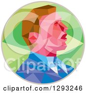 Clipart Of A Geometric Retro White Businessman Or Politician Speaking In A Green And Gray Circle Royalty Free Vector Illustration