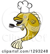 Clipart Of A Cartoon Chef Largemouth Bass Fish Holding A Spatula Royalty Free Vector Illustration