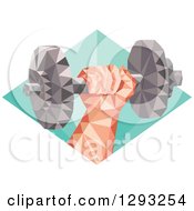 Clipart Of A Low Polygon Geometric Hand Holding Up A Dumbbell In A Diamond Royalty Free Vector Illustration
