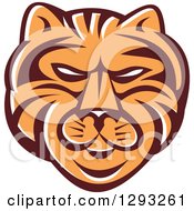Poster, Art Print Of Retro Tiger Head In Brown White And Orange