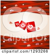 Poster, Art Print Of Red Valentine Background With Cupids Arrow Through Love Heart Cards Over Lattice With Targets