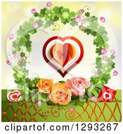 Poster, Art Print Of Valentines Day Background Of Hearts Lattice And Roses In A Clover Wreath