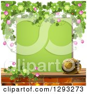 Poster, Art Print Of St Patricks Day Background With A Pot Of Gold Shamrocks Ladybugs And A Blank Green Sign