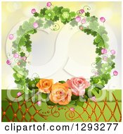 Poster, Art Print Of Shamrock Wreath With Blossoms Lattice And Roses
