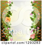 Poster, Art Print Of Floral Background With Roses Lattice Shamrocks And A Butterfly With Bokeh Flares