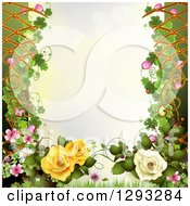 Poster, Art Print Of Floral Background With Roses Shamrocks And Lattice With Text Space