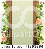Poster, Art Print Of Floral Background A Blank Text Panel Peach And Pink Roses Shamrocks Blossoms And Lattice