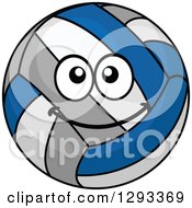 Clipart Of A Cartoon Happy Blue Gray And White Volleyball Character Royalty Free Vector Illustration