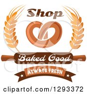 Clipart Of A Soft Pretzel With Wheat Text And A Rolling Pin Royalty Free Vector Illustration