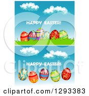 Poster, Art Print Of Happy Easter Greetings With Decorated Eggs Over Sky
