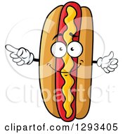 Clipart Of A Cartoon Happy Hot Dog Character Pointing And Giving A Thumb Up Royalty Free Vector Illustration
