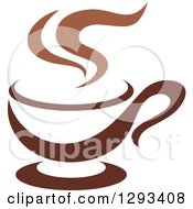 Clipart Of A Two Toned Brown And White Steamy Coffee Cup On A Saucer 35 Royalty Free Vector Illustration