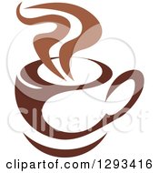 Clipart Of A Two Toned Brown And White Steamy Coffee Cup On A Saucer 31 Royalty Free Vector Illustration