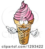 Poster, Art Print Of Cartoon Ice Cream Cone Character With Strawberry Frozen Yogurt