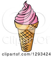 Poster, Art Print Of Cartoon Ice Cream Cone With Strawberry Frozen Yogurt