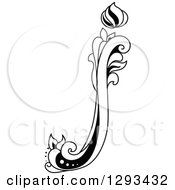 Clipart Of A Black And White Vintage Lowercase Floral Letter J Royalty Free Vector Illustration