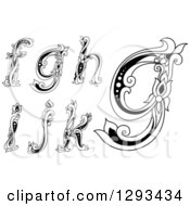 Poster, Art Print Of Black And White Vintage Lowercase Floral Letters F G H I J And K