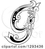 Black And White Vintage Lowercase Floral Letter G