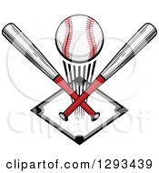 Poster, Art Print Of White And Red Baseball And Crossed Bats Over A Diamond