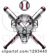 Poster, Art Print Of White And Red Baseball And Crossed Bats With A Catchers Mask