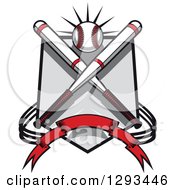 Clipart Of A White And Red Baseball And Crossed Bats Over A Shield And Banner Royalty Free Vector Illustration
