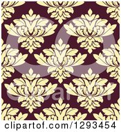 Poster, Art Print Of Seamless Pattern Background Of Pastel Yellow Damask On Brown