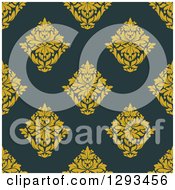 Poster, Art Print Of Seamless Pattern Background Of Yellow Damask On Dark Blue
