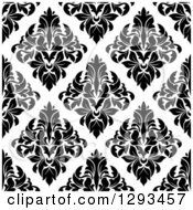Poster, Art Print Of Seamless Pattern Background Of Black Diamond Shaped Damask On White