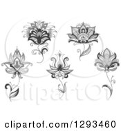 Clipart Of Black And White Henna Flowers 2 Royalty Free Vector Illustration