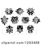 Clipart Of Black And White Vintage Floral Design Elements 2 Royalty Free Vector Illustration
