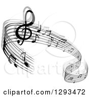 Poster, Art Print Of Grayscale Flowing Music Note Wave Design 4
