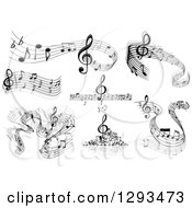 Poster, Art Print Of Grayscale Flowing Music Note Wave Designs 4