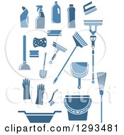 Poster, Art Print Of Blue Janitorial And Cleaning Items