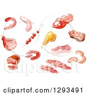 Clipart Of Sausage Salami Ham Chicken And Steak Royalty Free Vector Illustration