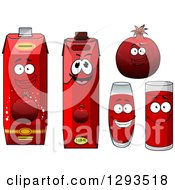 Poster, Art Print Of Happy Pomegranate Character Cups And Juice Cartons