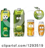 Clipart Of A Happy Green Apple And Juice Cartons And Glasses Royalty Free Vector Illustration