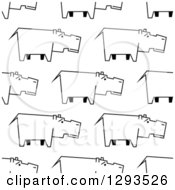 Poster, Art Print Of Seamless Pattern Background Of Sketched Hippos In Black And White