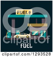 Poster, Art Print Of Flat Modern Design Of A Car Getting Fuel At A Gas Station With Text On Black