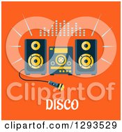 Poster, Art Print Of Flat Design Of A Karaoke Machine Over Disco Text On Orange