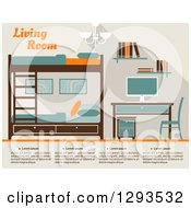 Poster, Art Print Of Tan Teal Brown And Orange Bedroom With Bunk Beds And A Desk